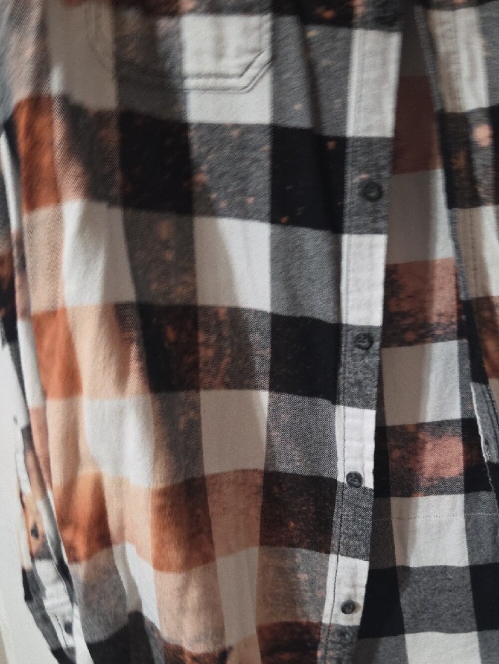 George Plaid Button-Down Flannel Shirt - Black, White & Brown Hand Bleached - Picture 7 of 12